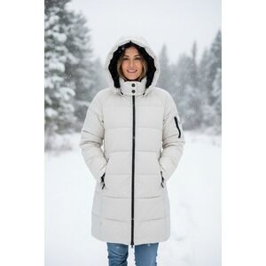 HFX Women's White Hooded Puffer Coat Winter Warm Full Zip XL
